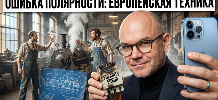 Схематическое изображение, иллюстрирующее ошибку переполюсовки на европейской технике.