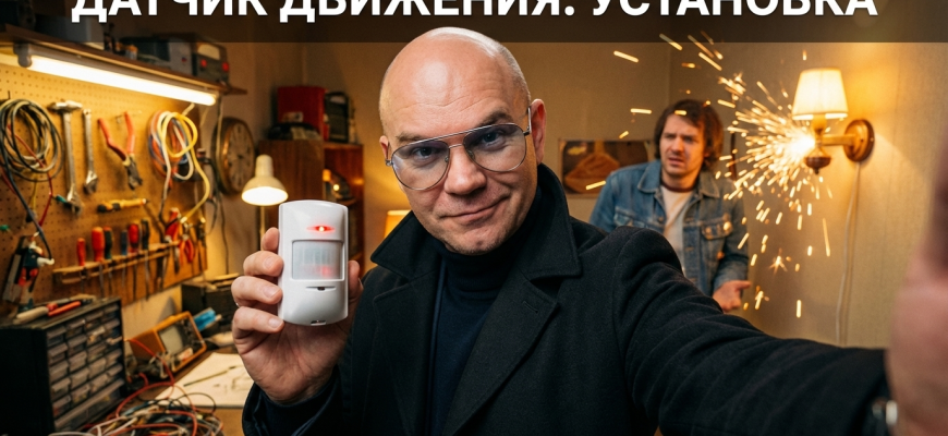 Установка датчика движения для освещения в помещении, изображение с описанием процесса.