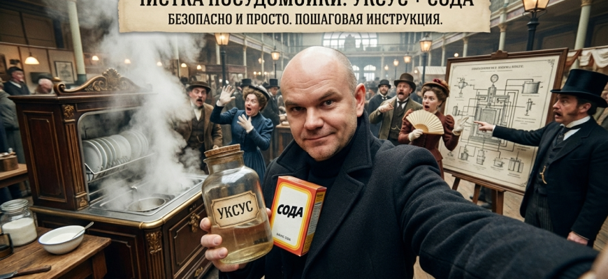 Процесс декальцинации посудомойки Electrolux с использованием соды и уксуса.