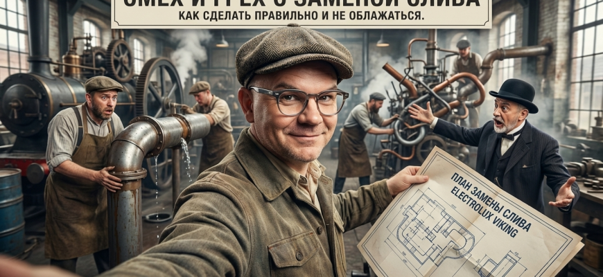 Процесс замены дренажа в бытовом приборе Electrolux Viking.