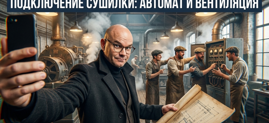 Схема подключения сушильной машины с отдельным автоматом и вентиляцией