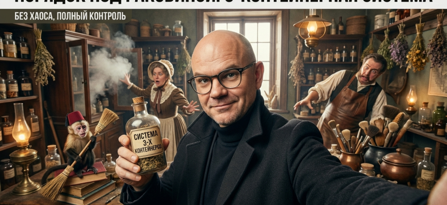 Система из трех контейнеров для организации пространства под раковиной на кухне