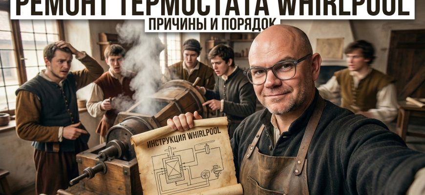 Процесс ремонта термостата в бытовом устройстве Whirlpool Absolute.