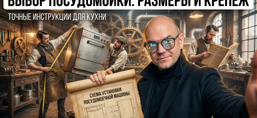 Выбор встраиваемой посудомойки для кухни, размеры и крепежные детали.