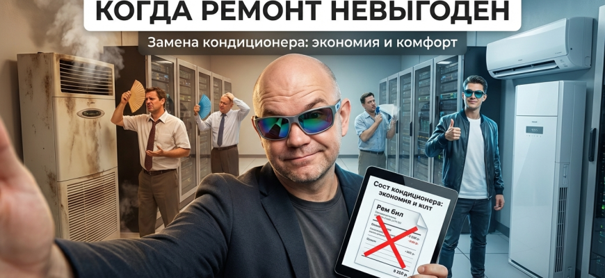 Специалист заменяет кондиционер на новый в квартире