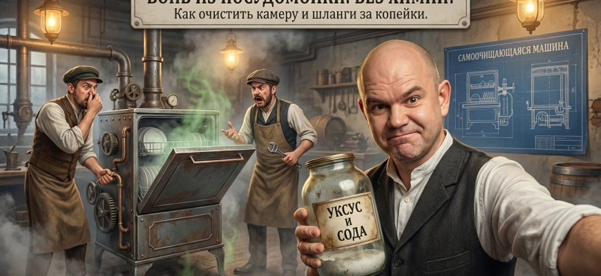 Посудомойка, из которой нужно убрать неприятный запах без агрессивных химикатов.